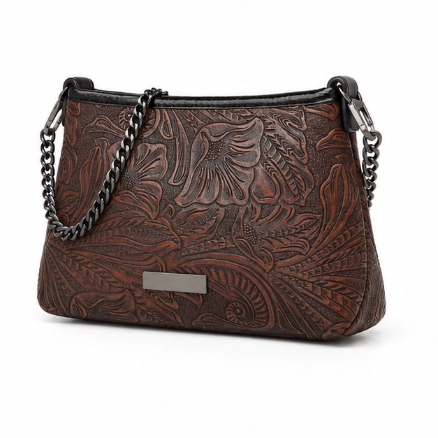 Embossed Floral Chain Shoulder Bag Purse-3