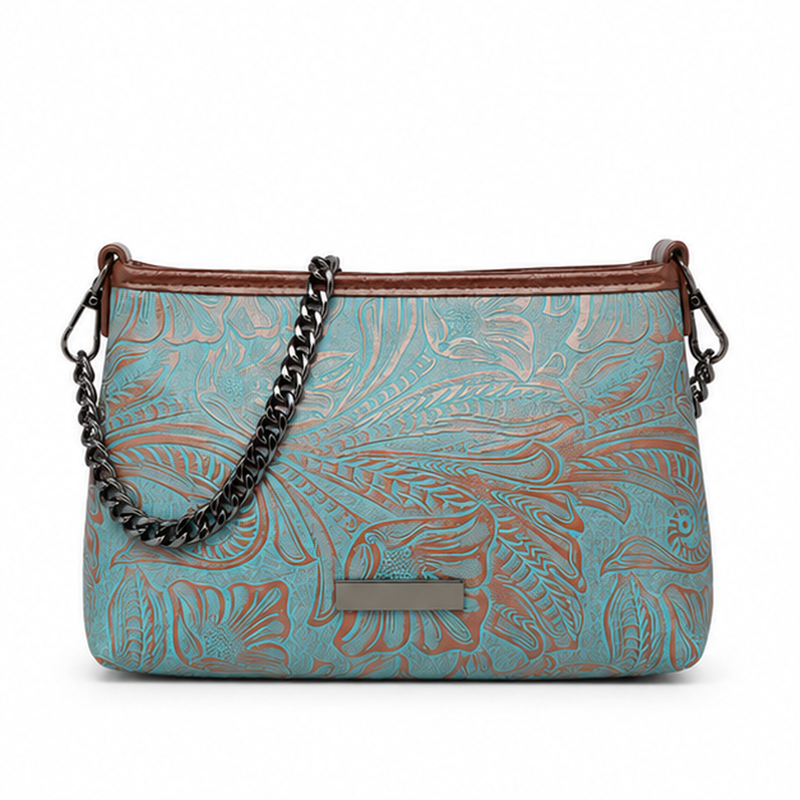 Turquoise Paisley Chain Shoulder Crossbody Bag-4