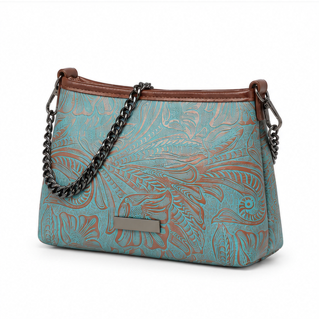 Turquoise Paisley Chain Shoulder Crossbody Bag-3