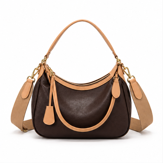 Two Tone Brown Convertible Shoulder Handbag-4
