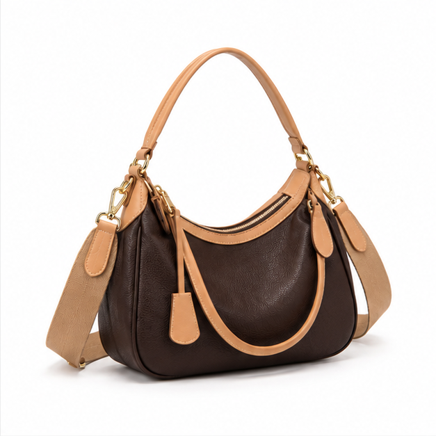 Two Tone Brown Convertible Shoulder Handbag-1