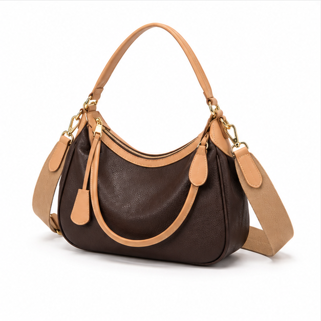 Two Tone Brown Convertible Shoulder Handbag-3