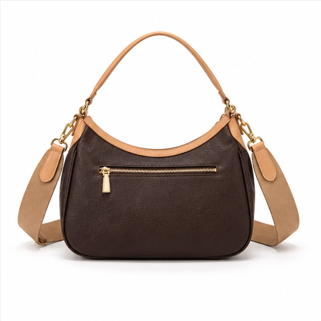 Two Tone Brown Convertible Shoulder Handbag-2