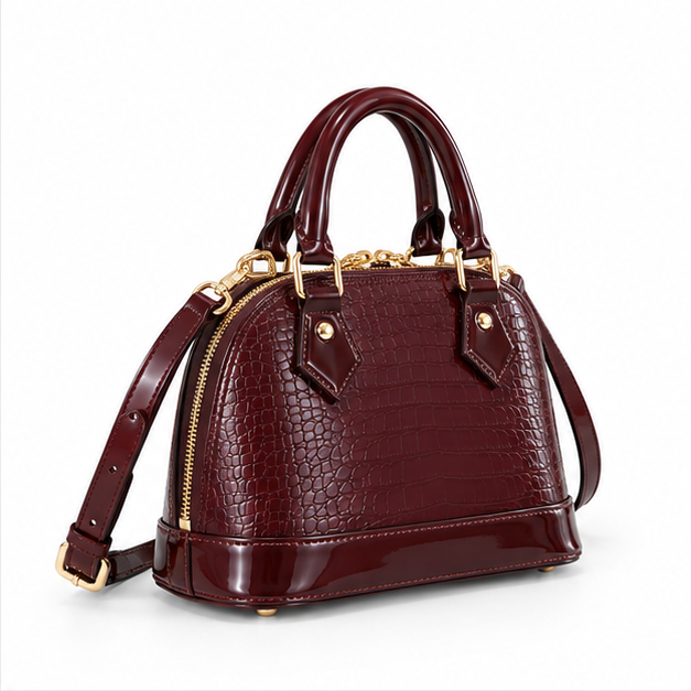 Glossy Burgundy Croc Embossed Handbag Satchel-1