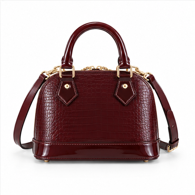 Glossy Burgundy Croc Embossed Handbag Satchel-2
