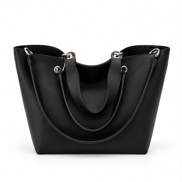 Elegant Black Multi-Strap Shoulder Tote Bag-4