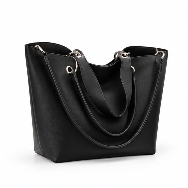 Elegant Black Multi-Strap Shoulder Tote Bag