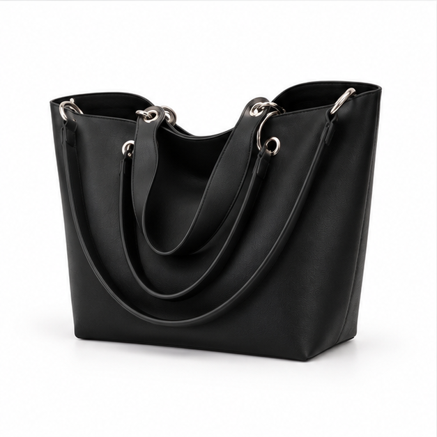 Elegant Black Multi-Strap Shoulder Tote Bag-3