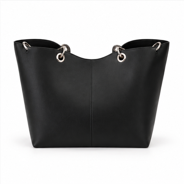 Elegant Black Multi-Strap Shoulder Tote Bag