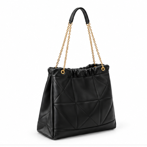 Black Quilted Chain Strap Shoulder Bag-1