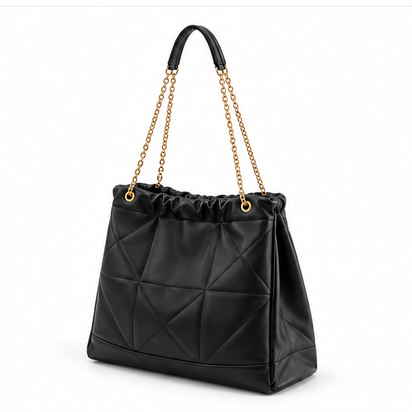 Black Quilted Chain Strap Shoulder Bag-3