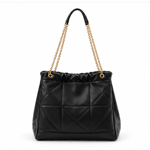 Black Quilted Chain Strap Shoulder Bag-2