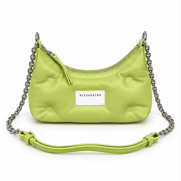 Lime Green Quilted Chain Shoulder Bag-4