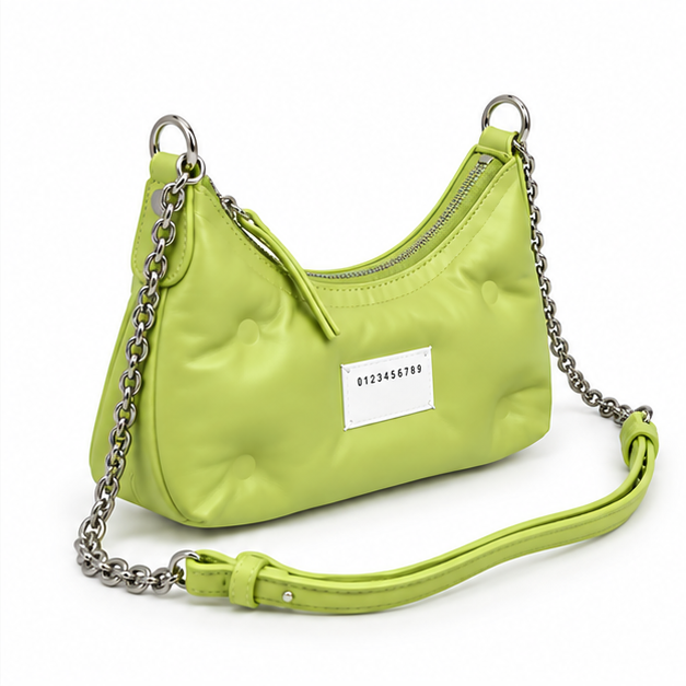 Lime Green Quilted Chain Shoulder Bag-1