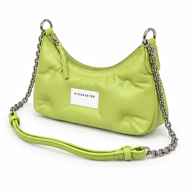 Lime Green Quilted Chain Shoulder Bag-3