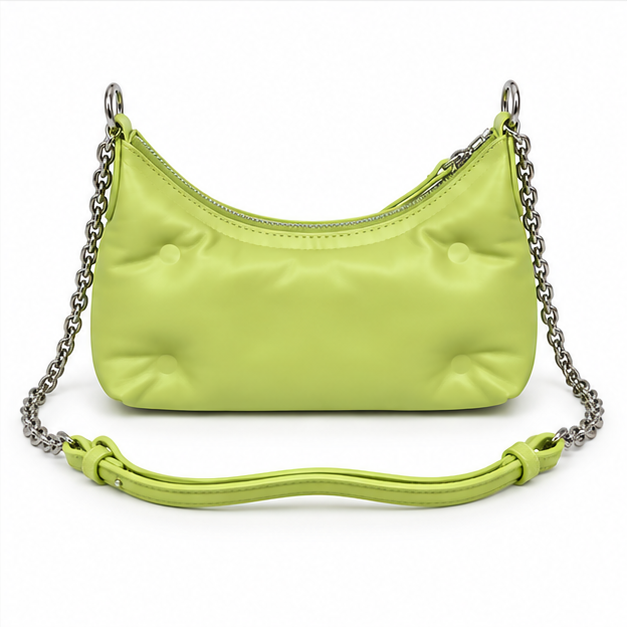 Lime Green Quilted Chain Shoulder Bag-2