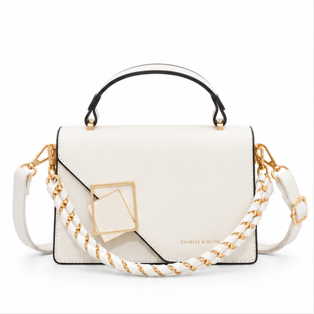 Elegant Ivory Geometric Chain Shoulder Bag-4