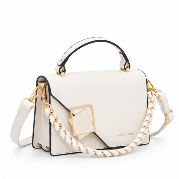 Elegant Ivory Geometric Chain Shoulder Bag-1