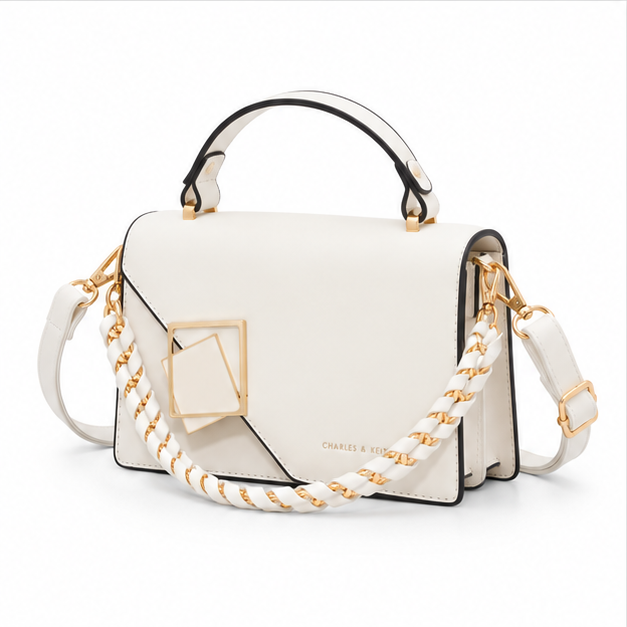 Elegant Ivory Geometric Chain Shoulder Bag-3