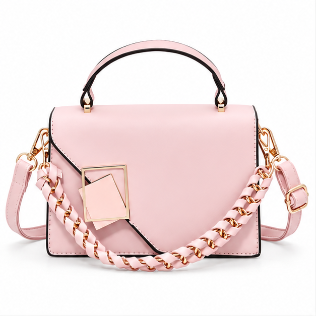 Elegant Pink Geometric Chain Shoulder Handbag-4