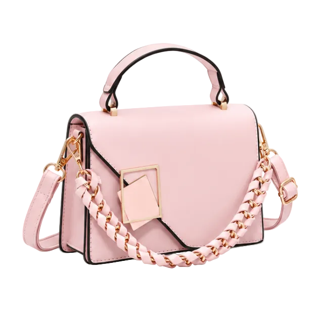 Elegant Pink Geometric Chain Shoulder Handbag-1