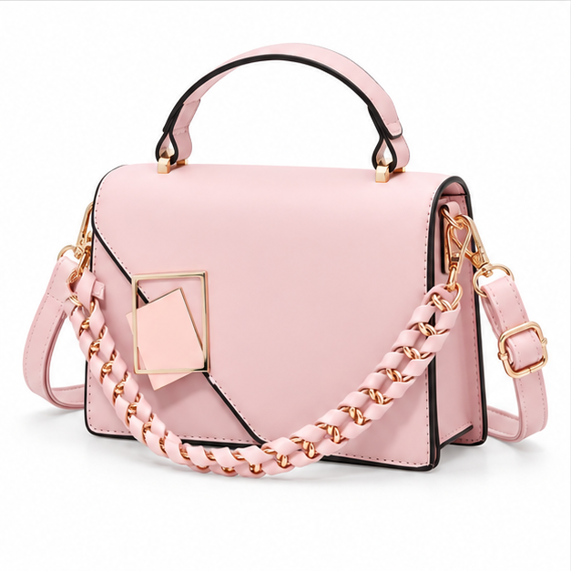 Elegant Pink Geometric Chain Shoulder Handbag-3