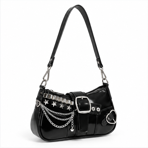 Gothic Chain Buckle Black Shoulder Bag-1