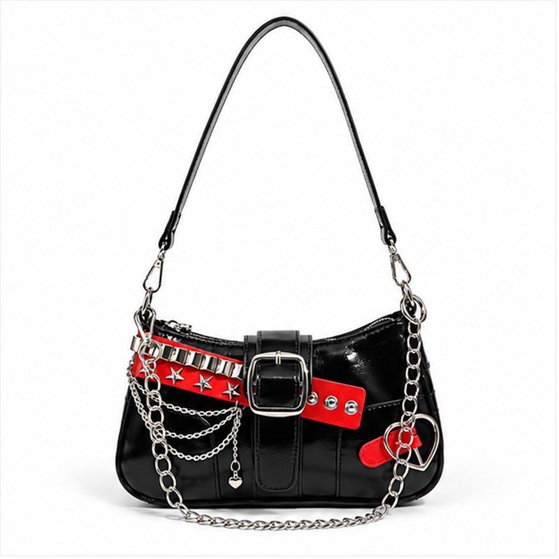 Black Chain Buckle Punk Shoulder Bag-4