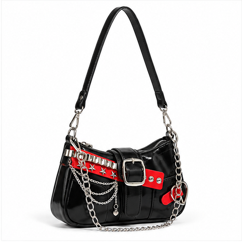Black Chain Buckle Punk Shoulder Bag-1