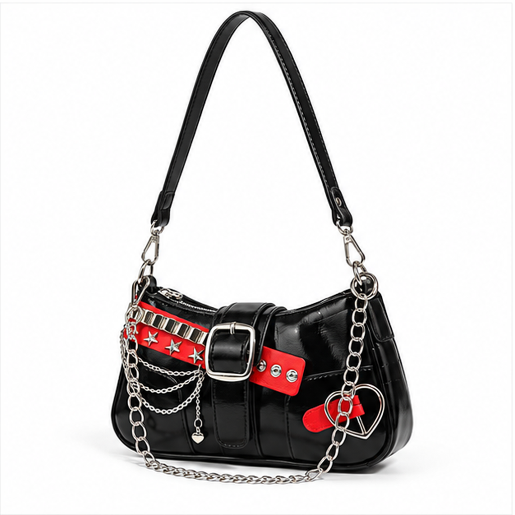 Black Chain Buckle Punk Shoulder Bag-3