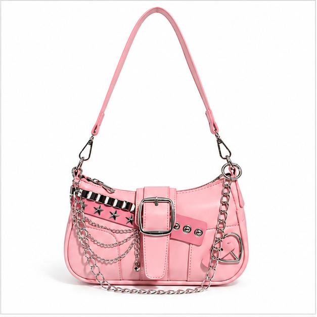Pink Chain Buckle Shoulder Handbag Purse-4