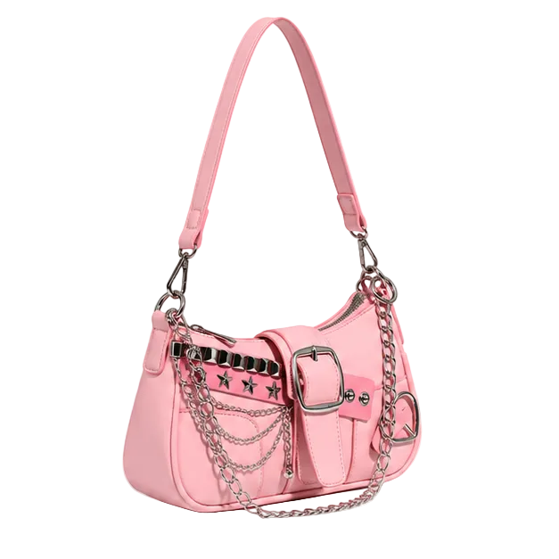 Pink Chain Buckle Shoulder Handbag Purse-1