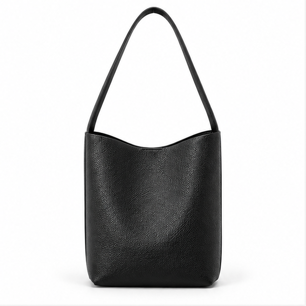 Minimalist Black Textured Shoulder Tote Bag-4