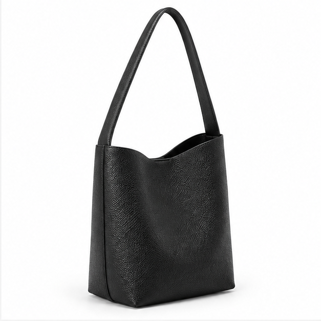 Minimalist Black Textured Shoulder Tote Bag-1