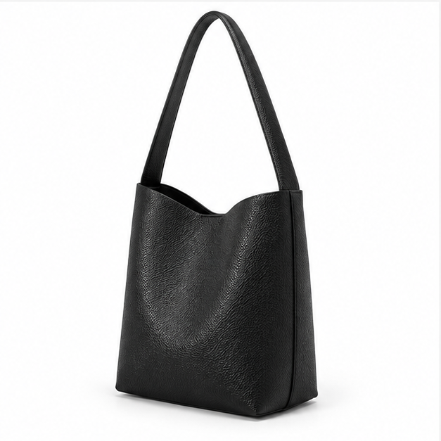 Minimalist Black Textured Shoulder Tote Bag-3