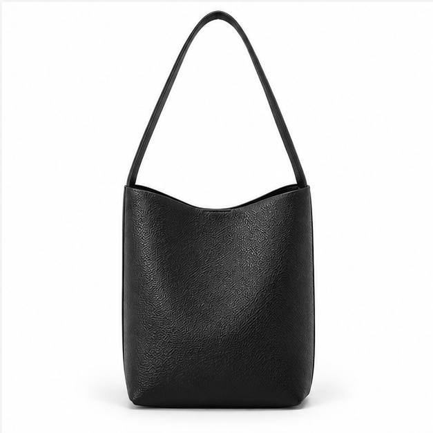 Minimalist Black Textured Shoulder Tote Bag-2
