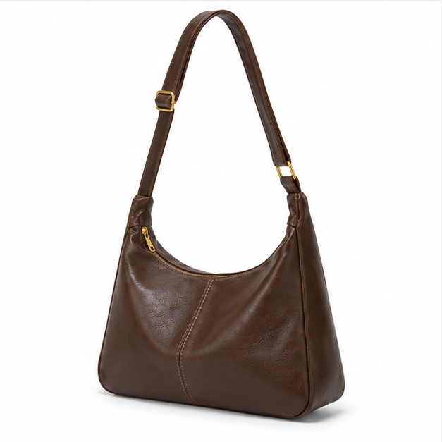 Vintage Brown Leather Hobo Shoulder Bag-7