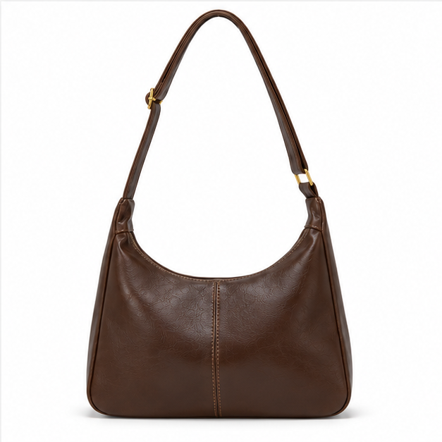 Vintage Brown Leather Hobo Shoulder Bag-6