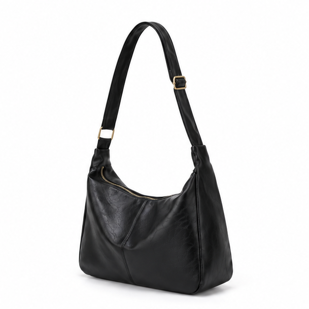 Classic Black Adjustable Hobo Shoulder Bag-6