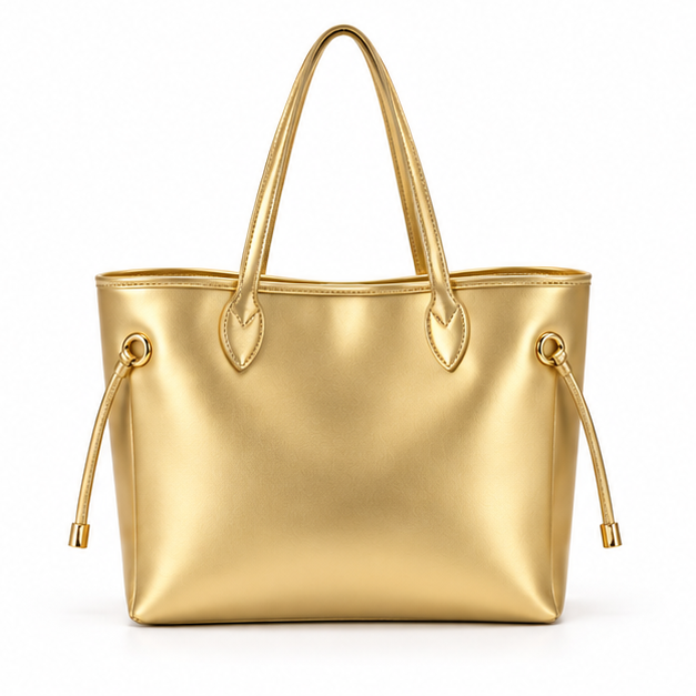 Metallic Gold Tote Bag With Pouch-2