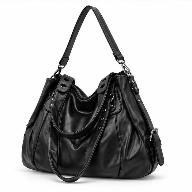Black Slouchy Multi-Strap Shoulder Tote Bag-3