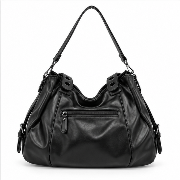 Black Slouchy Multi-Strap Shoulder Tote Bag-2
