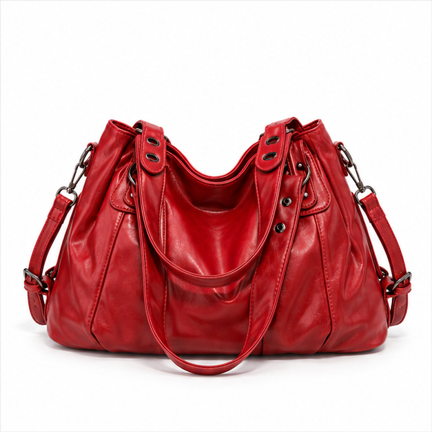 Glossy Red Leather Multiway Shoulder Handbag-4