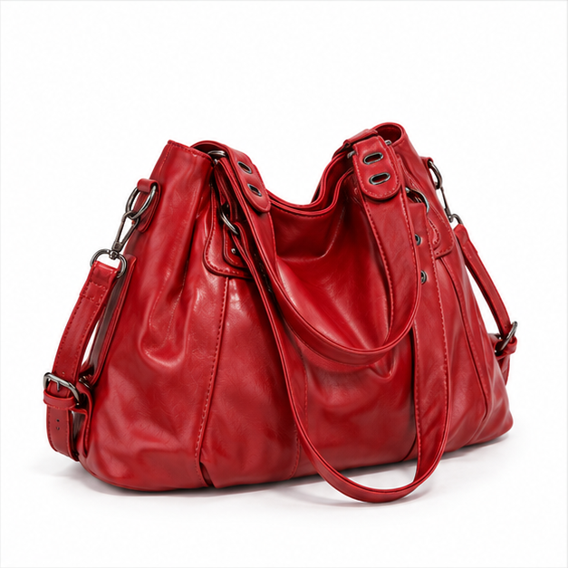 Glossy Red Leather Multiway Shoulder Handbag-1