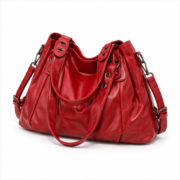 Glossy Red Leather Multiway Shoulder Handbag-3