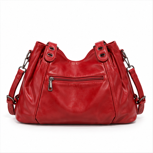 Glossy Red Leather Multiway Shoulder Handbag-2
