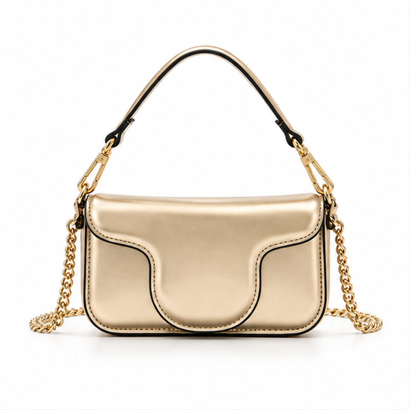 Metallic Gold Sculpted Flap Chain Handbag-4