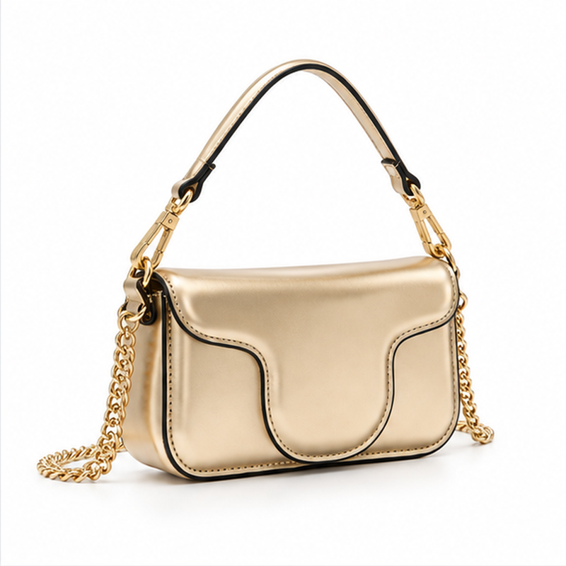 Metallic Gold Sculpted Flap Chain Handbag-1