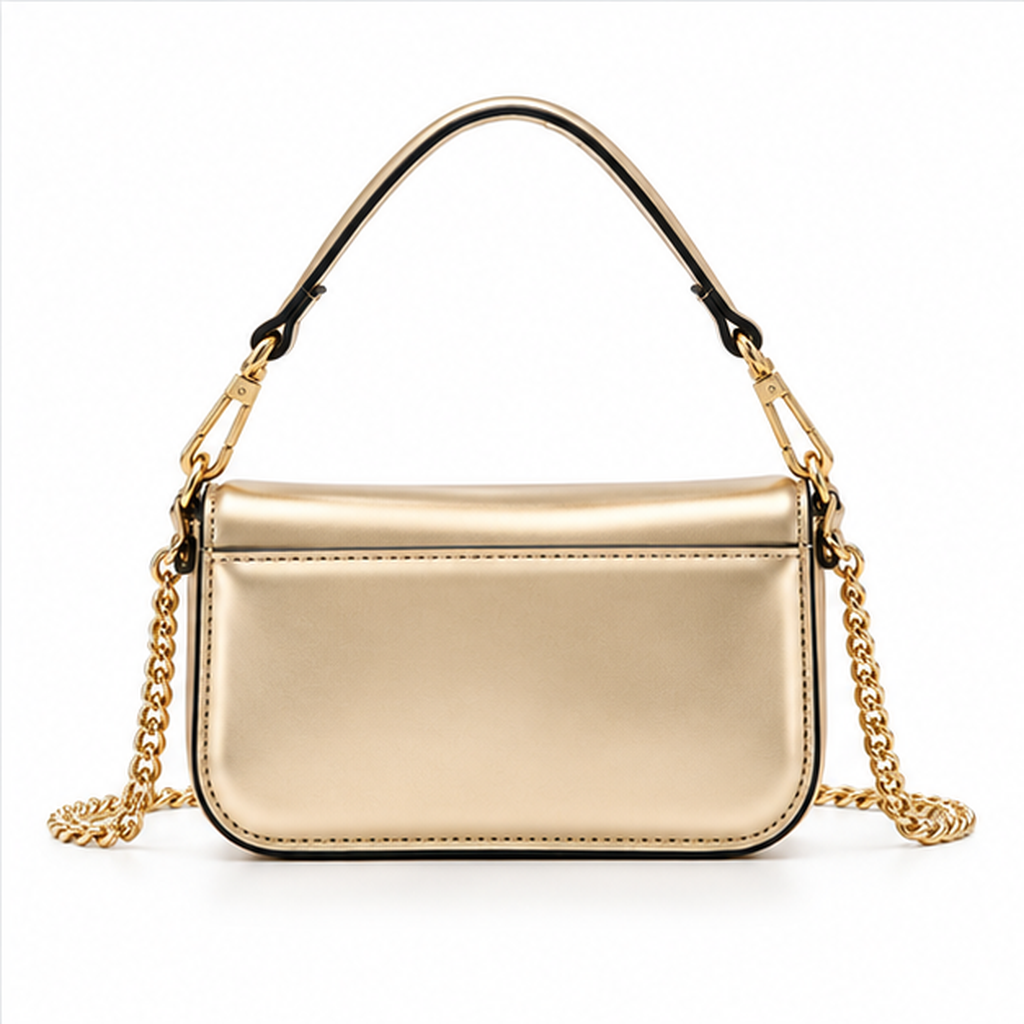 Metallic Gold Sculpted Flap Chain Handbag-2