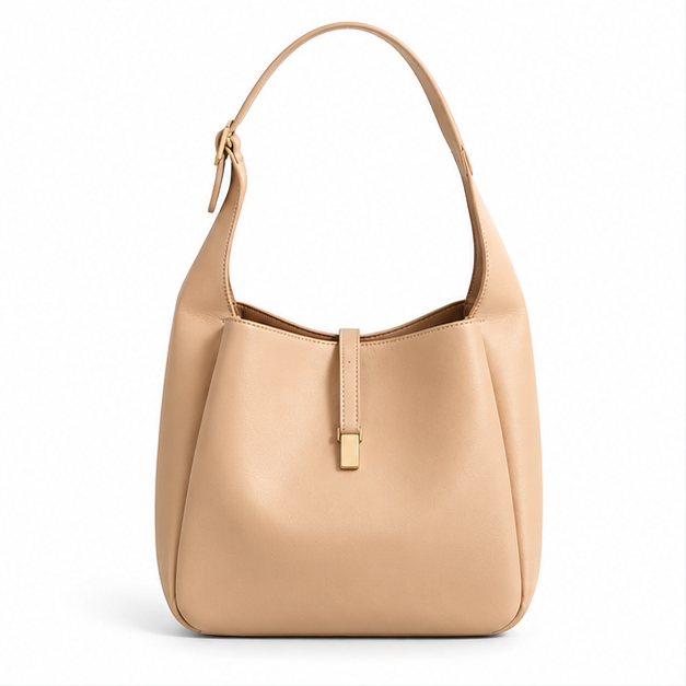 Elegant Beige Leather Shoulder Hobo Bag-4
